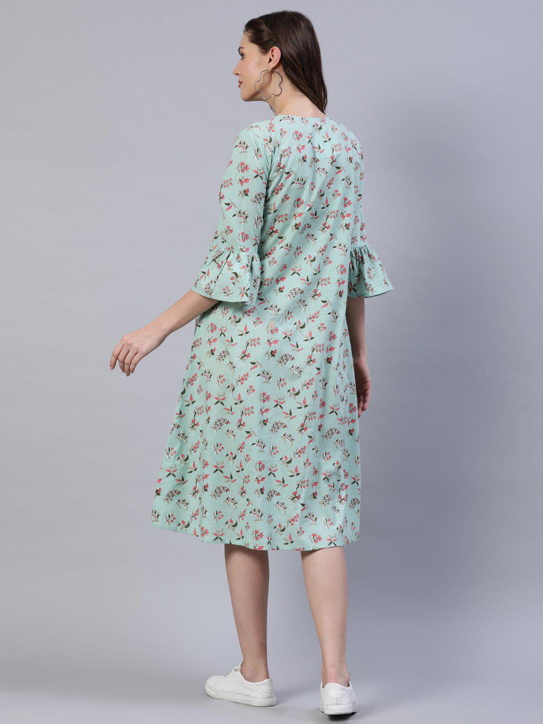 pastel-green-printed-dress-10804002GR, Women Clothing, Cotton Dress