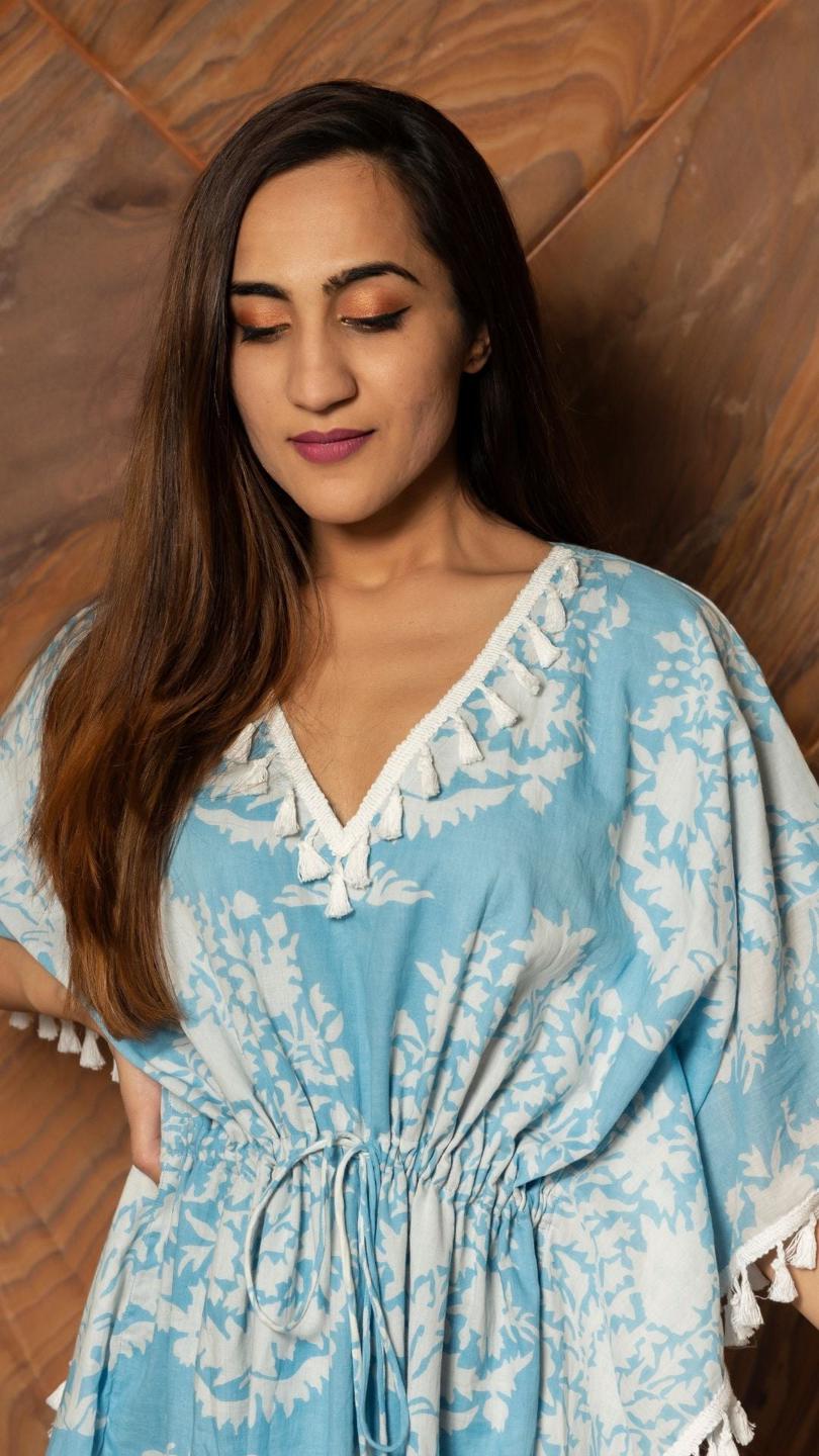 peony-white-cotton-caftan-dress-11421118BL, Women Clothing, Cotton Caftan