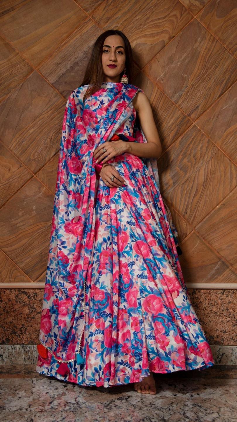 phulwari-chiffon-lehenga-set-11423123GR, Women Indian Ethnic Clothing, Chiffon Lehenga Choli