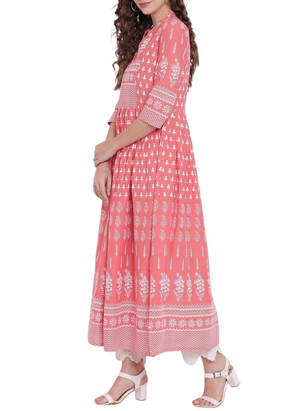 pink-a-line-printed-cotton-dress-10004003PK, Women Indian Ethnic Clothing, Cotton Dress