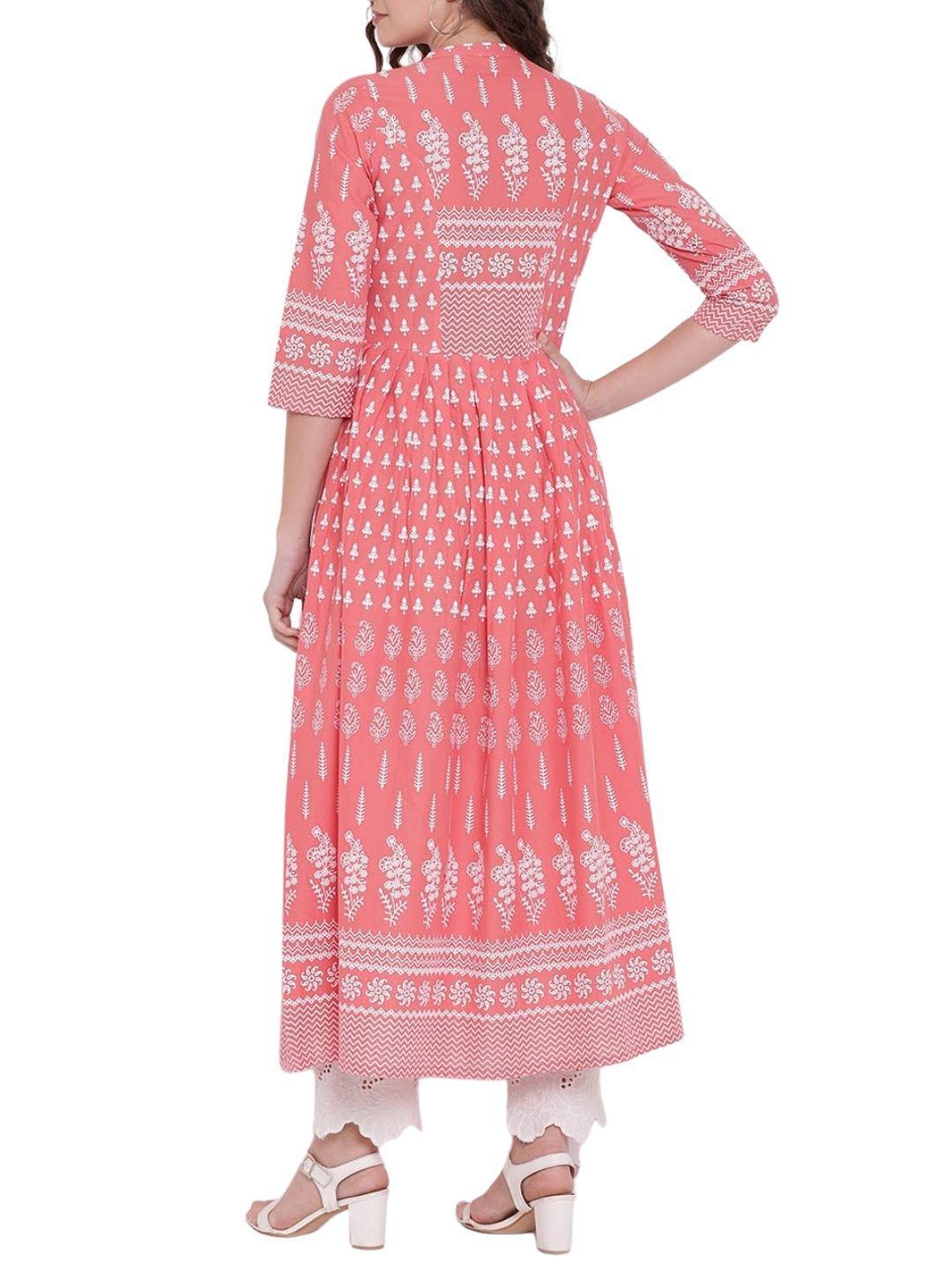 pink-a-line-printed-cotton-dress-10004003PK, Women Indian Ethnic Clothing, Cotton Dress