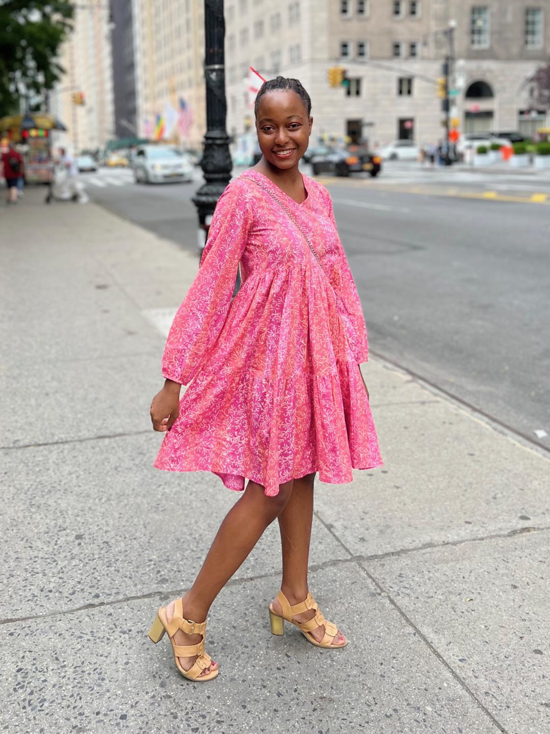 pink block print dress Hand Block Printed Cotton Dress | Floral Summer Gown
