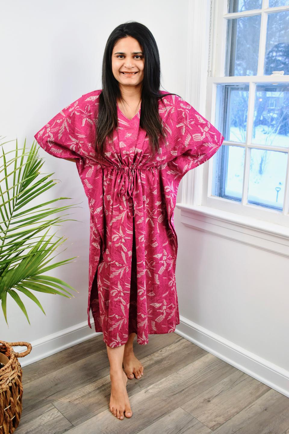Pink Hand Block Short Caftan