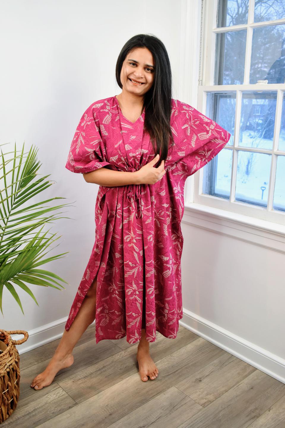 Pink Hand Block Short Caftan