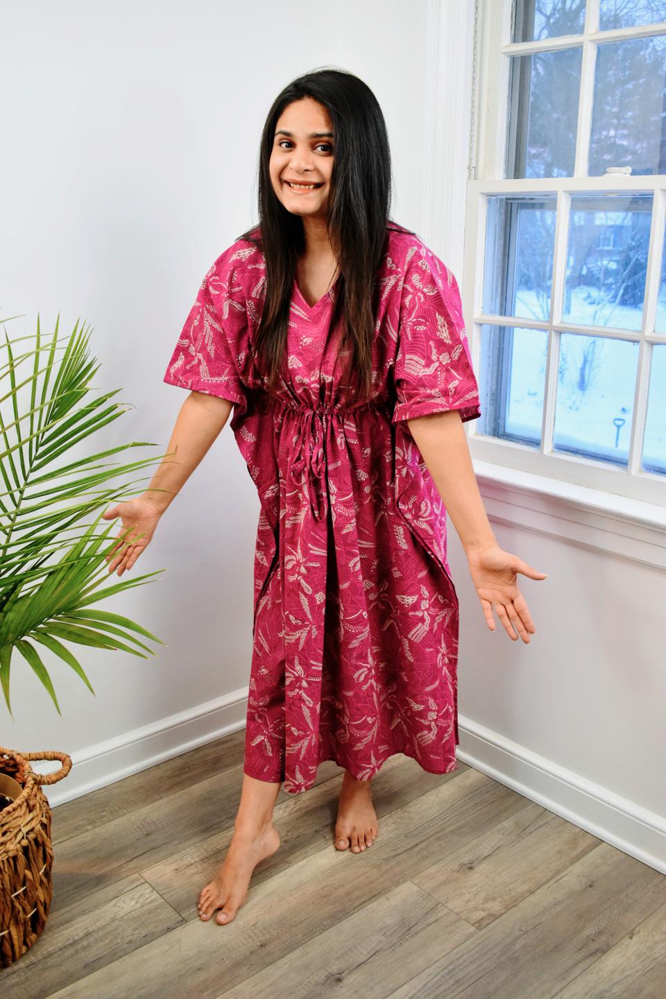 Pink Hand Block Short Caftan