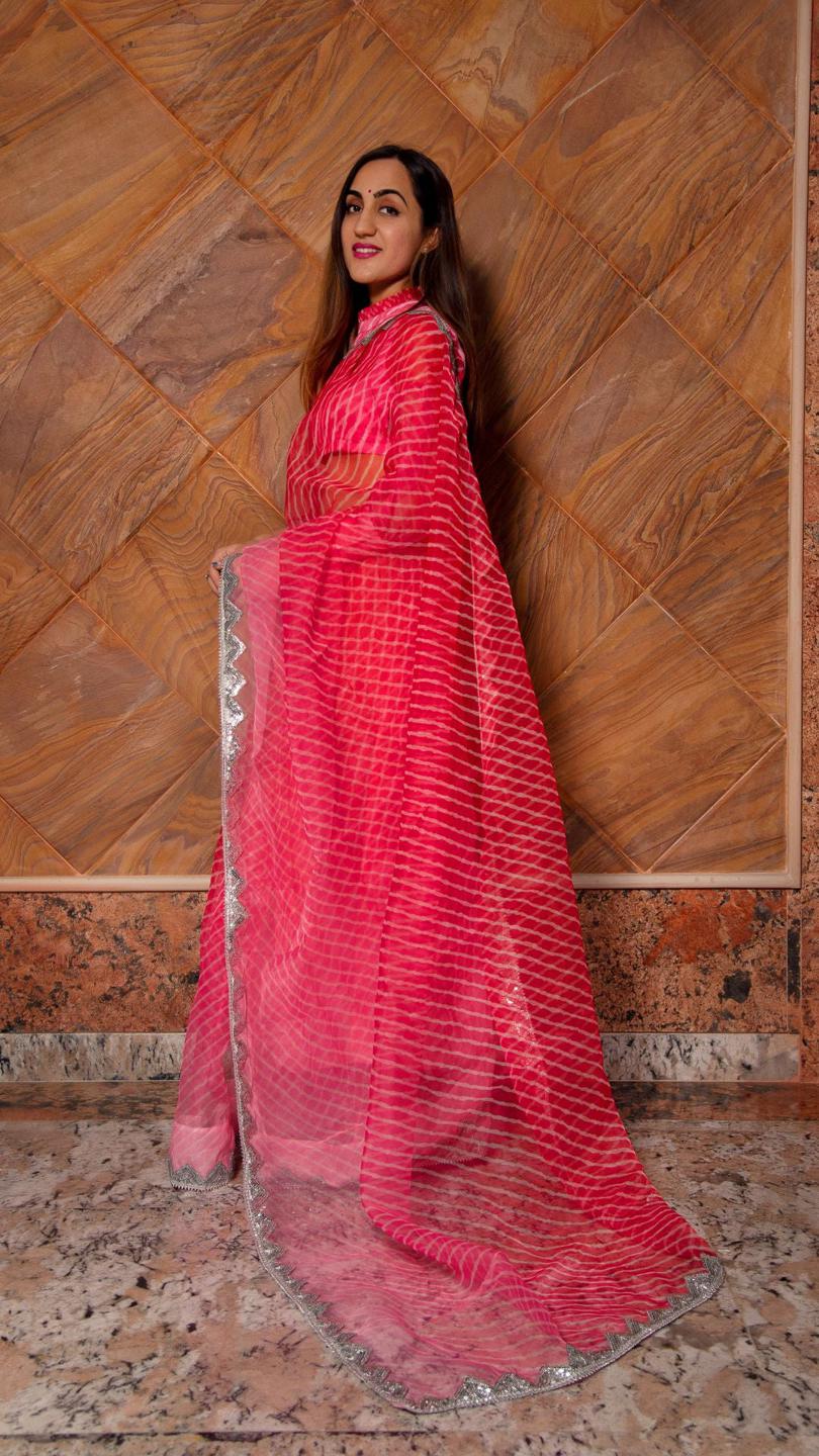 pink-leheriya-organza-saree-11422129PK, Women Indian Ethnic Clothing, Organza Saree