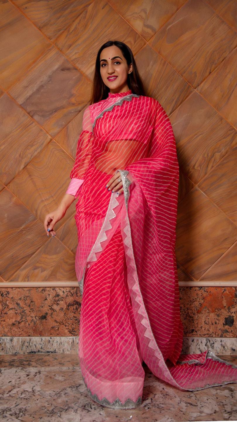 pink-leheriya-organza-saree-11422129PK, Women Indian Ethnic Clothing, Organza Saree