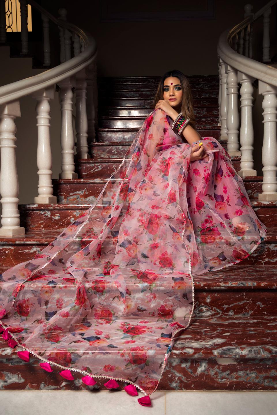 pink-lotus-organza-saree-11422098PK, Women Indian Ethnic Clothing, Organza Saree