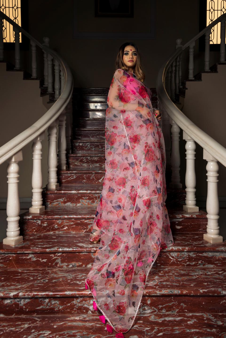 pink-lotus-organza-saree-11422098PK, Women Indian Ethnic Clothing, Organza Saree