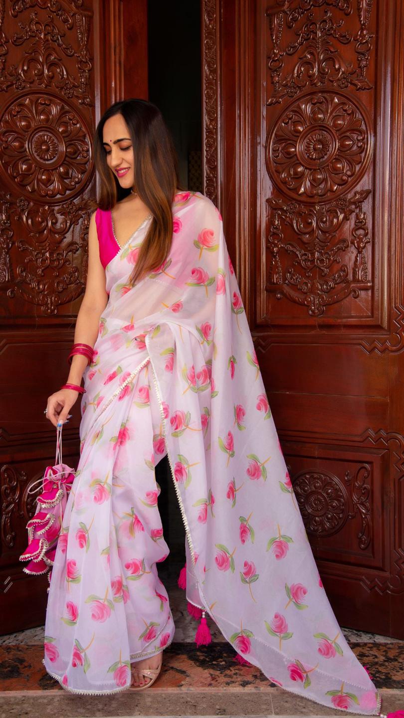pink-rose-organza-saree-11422130PK, Women Indian Ethnic Clothing, Organza Saree