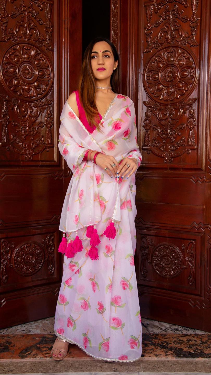 pink-rose-organza-saree-11422130PK, Women Indian Ethnic Clothing, Organza Saree