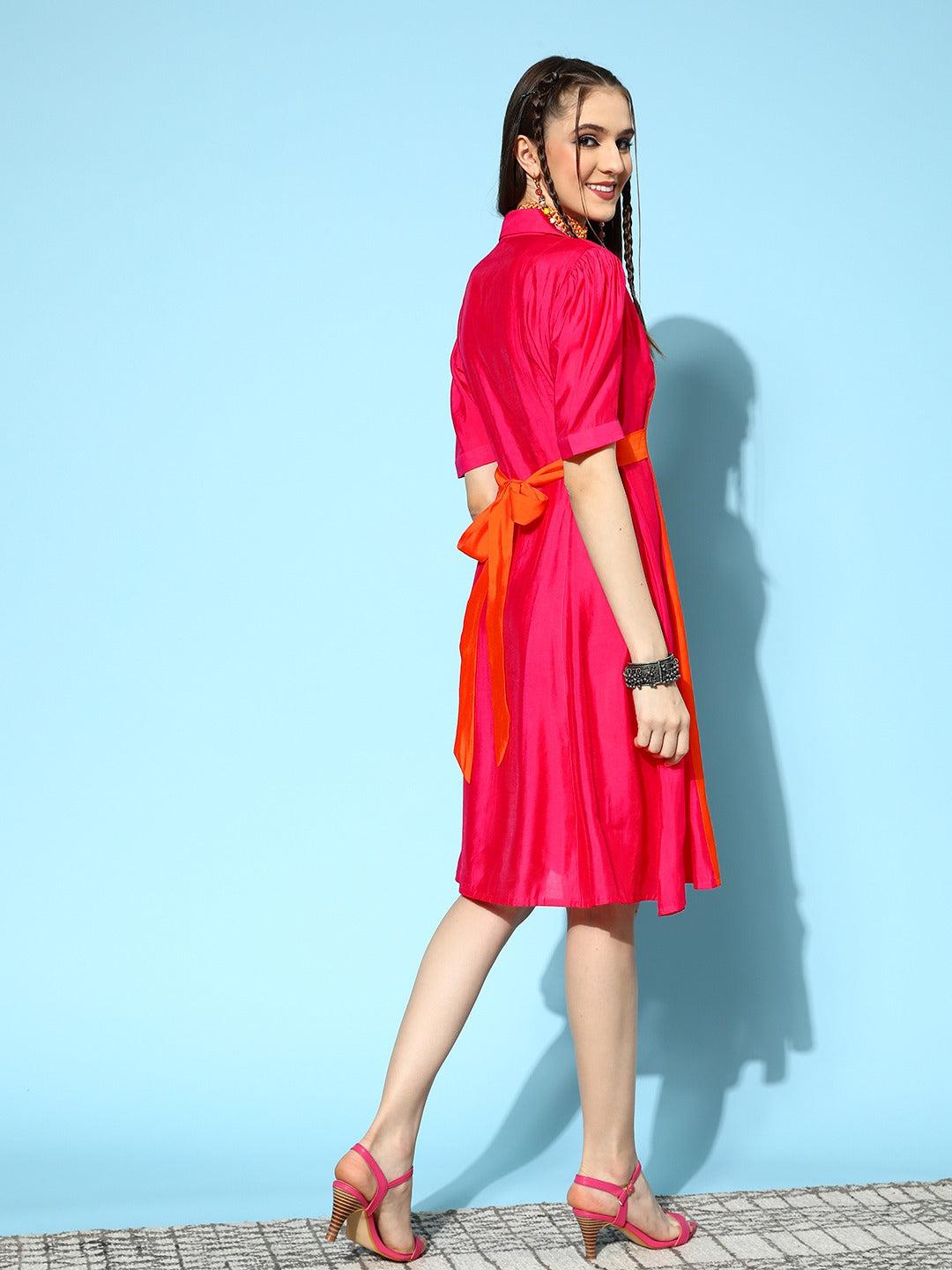pink-shirt-dress-10104143PK, Women Clothing, Cotton Dresses