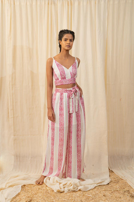 pink-tribal-bralette-cord-set-11840006WH, Women Clothing, Rayon Matching Set