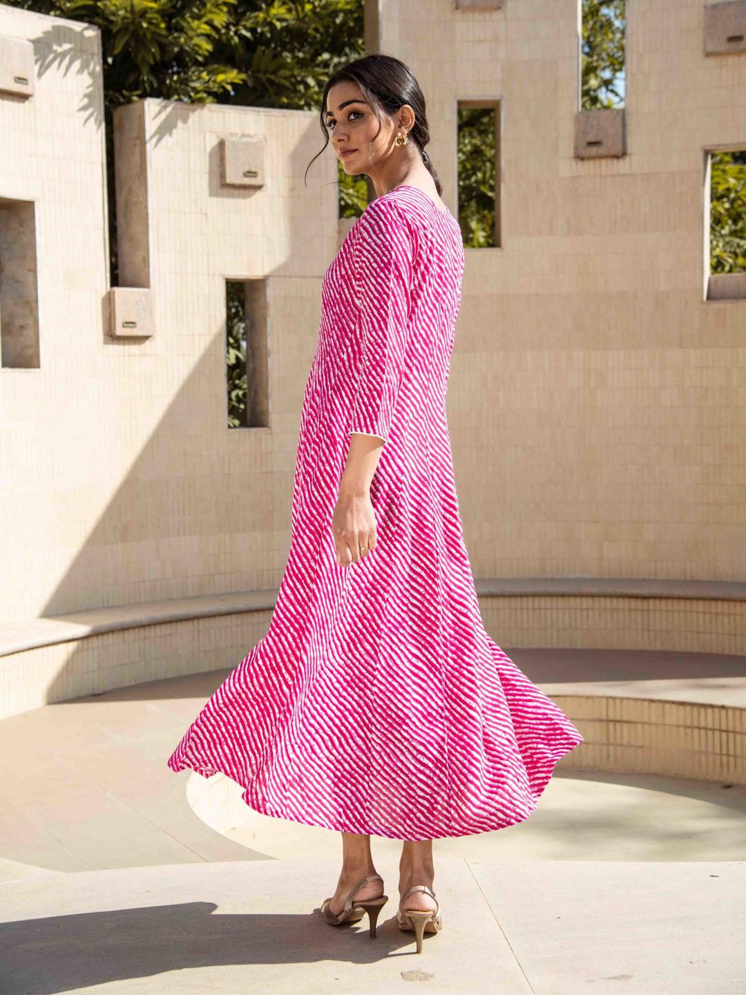 pink-white-printed-kurta-10101040PK, Women Indian Ethnic Clothing, Rayon Kurta
