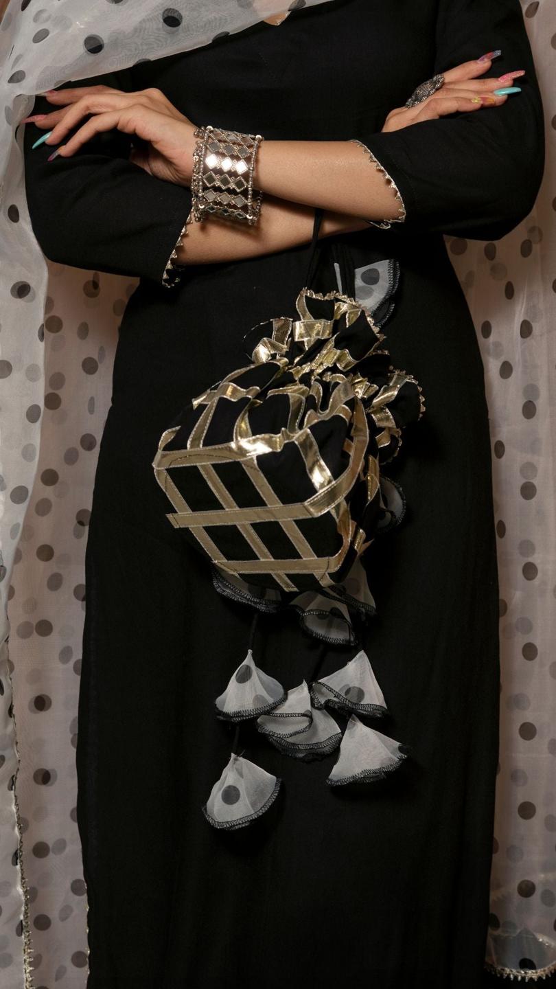 polka-dot-black-suit-set-11403109BK, Women Indian Ethnic Clothing, Rayon Kurta Set Dupatta