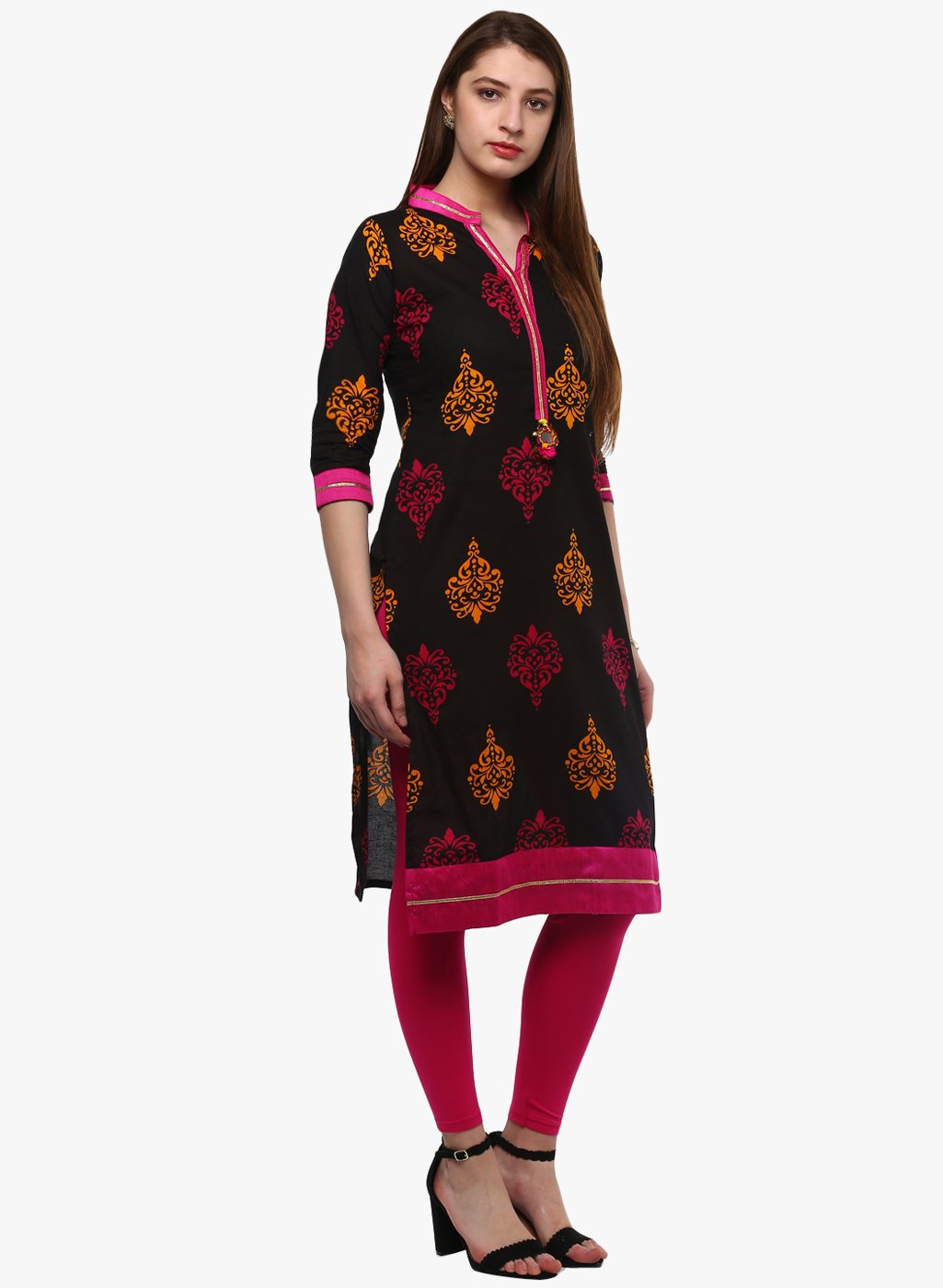 printed-black-cotton-kurti-10001008BK, Women Indian Ethnic Clothing, Cotton Kurta