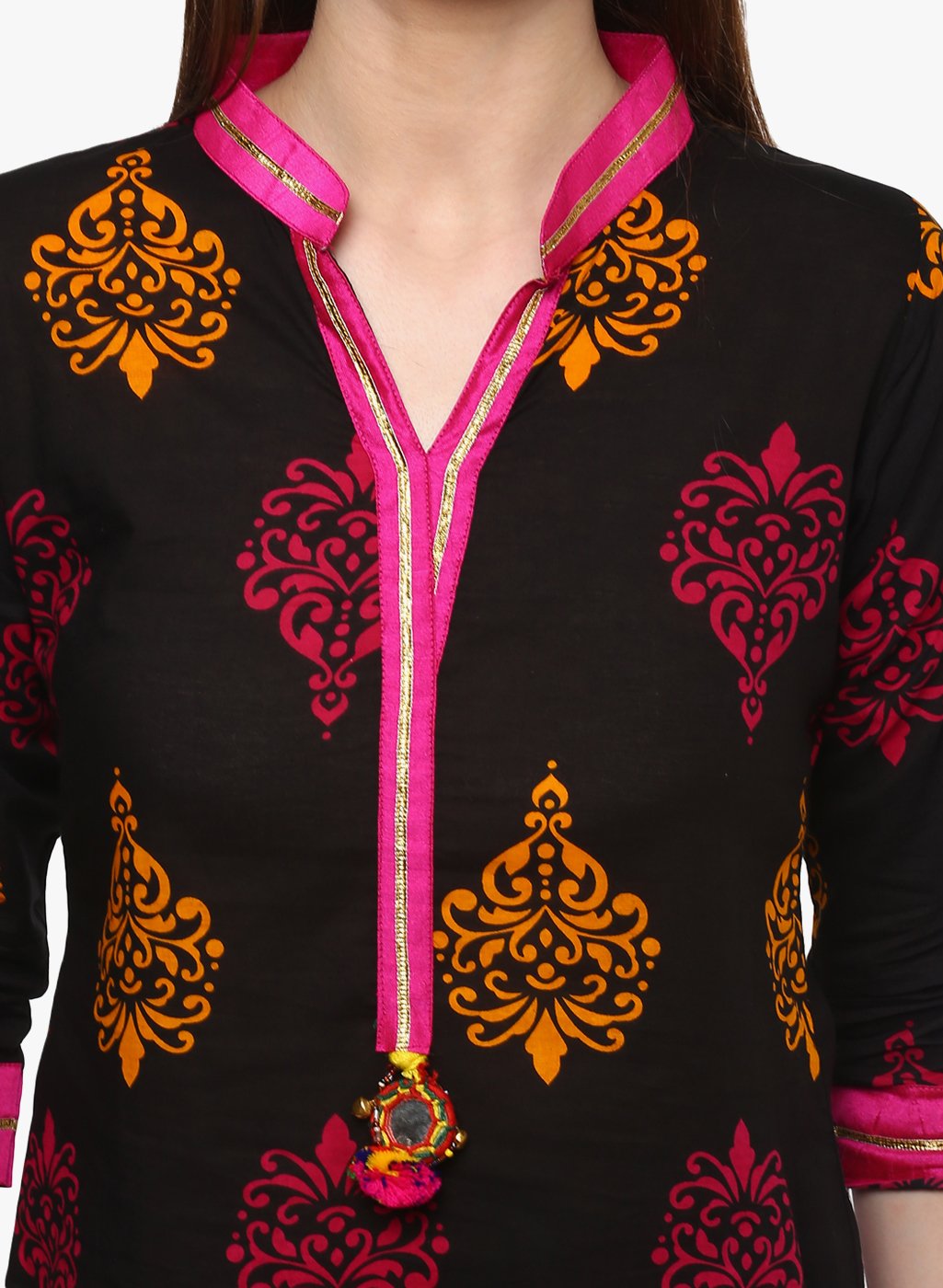 printed-black-cotton-kurti-10001008BK, Women Indian Ethnic Clothing, Cotton Kurta