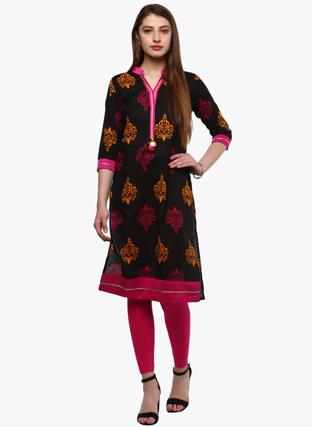 printed-black-cotton-kurti-10001008BK, Women Indian Ethnic Clothing, Cotton Kurta