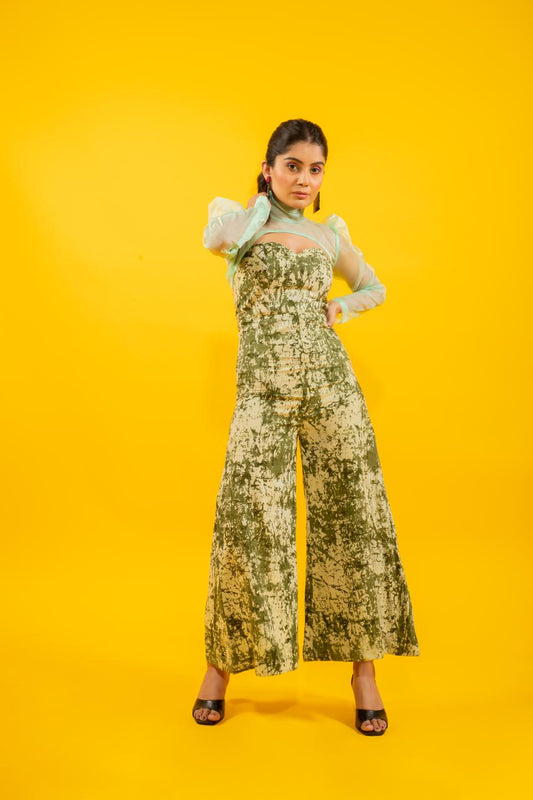 printed-tube-jumpsuit-with-short-organza-shirt-11740097GR, Women Clothing, Rayon Matching Set