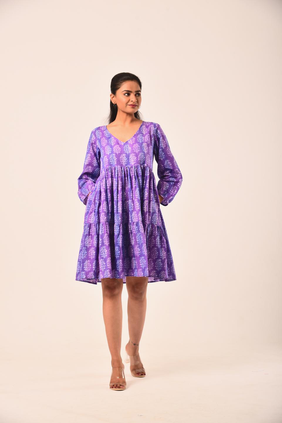 Purple Block Print Short Dress