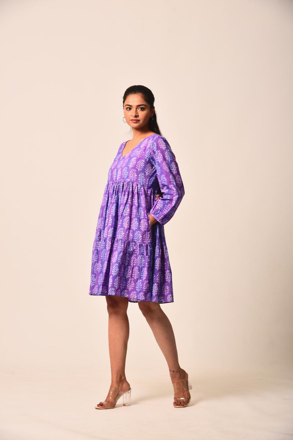 Purple Block Print Short Dress