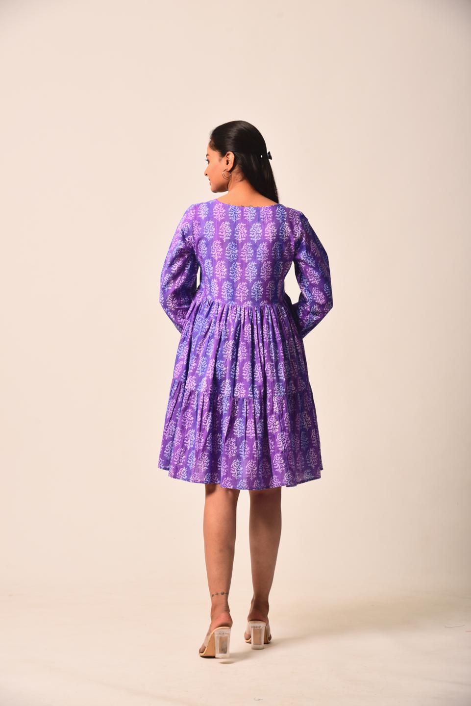 Purple Block Print Short Dress