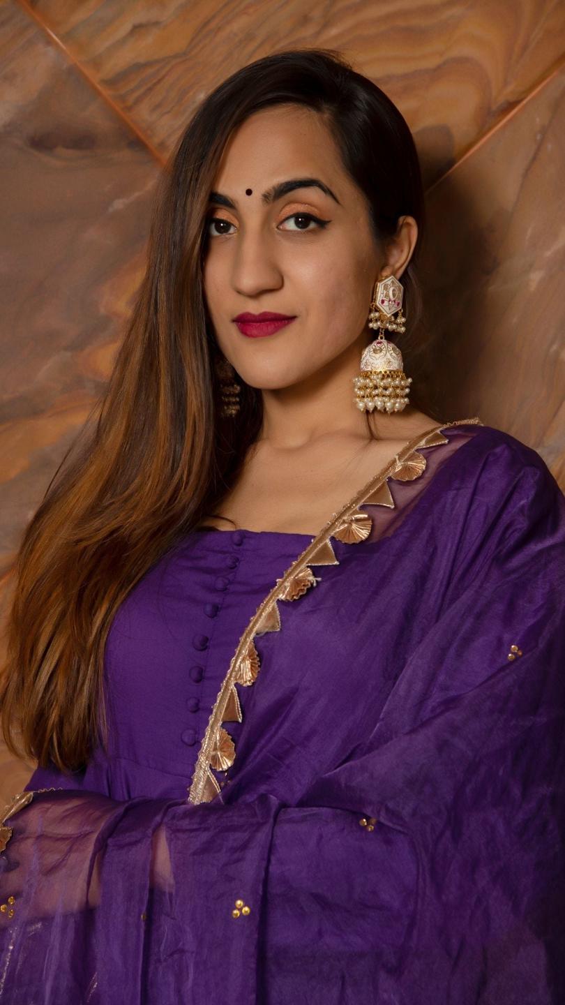 purple-pure-cotton-anarkali-set-11403122PR, Women Indian Ethnic Clothing, Cotton Kurta Set Dupatta