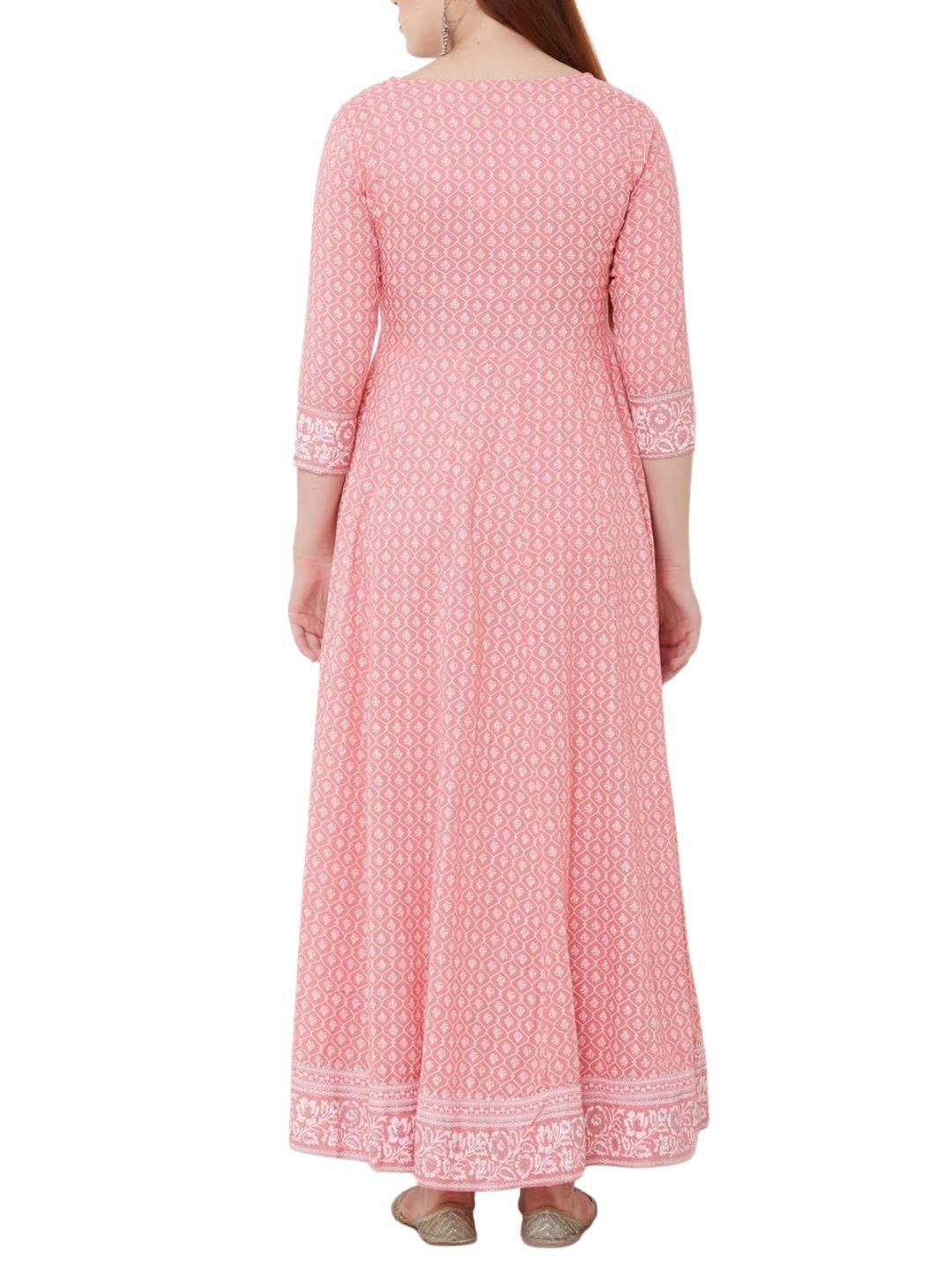 quatrefoil-floral-printed-maxi-10304005PK, Women Clothing, Cotton Dress