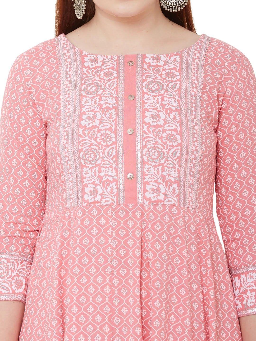 quatrefoil-floral-printed-maxi-10304005PK, Women Clothing, Cotton Dress