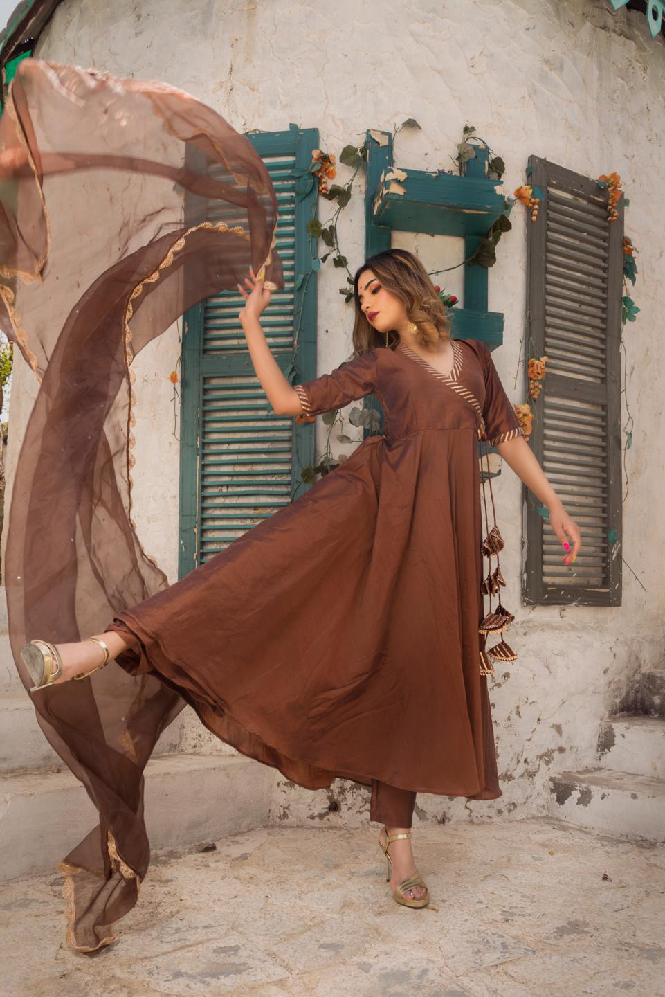 raat-rani-cotton-silk-anarkali-suit-set-11403092BR, Women Indian Ethnic Clothing, Cotton Silk Kurta Set Dupatta