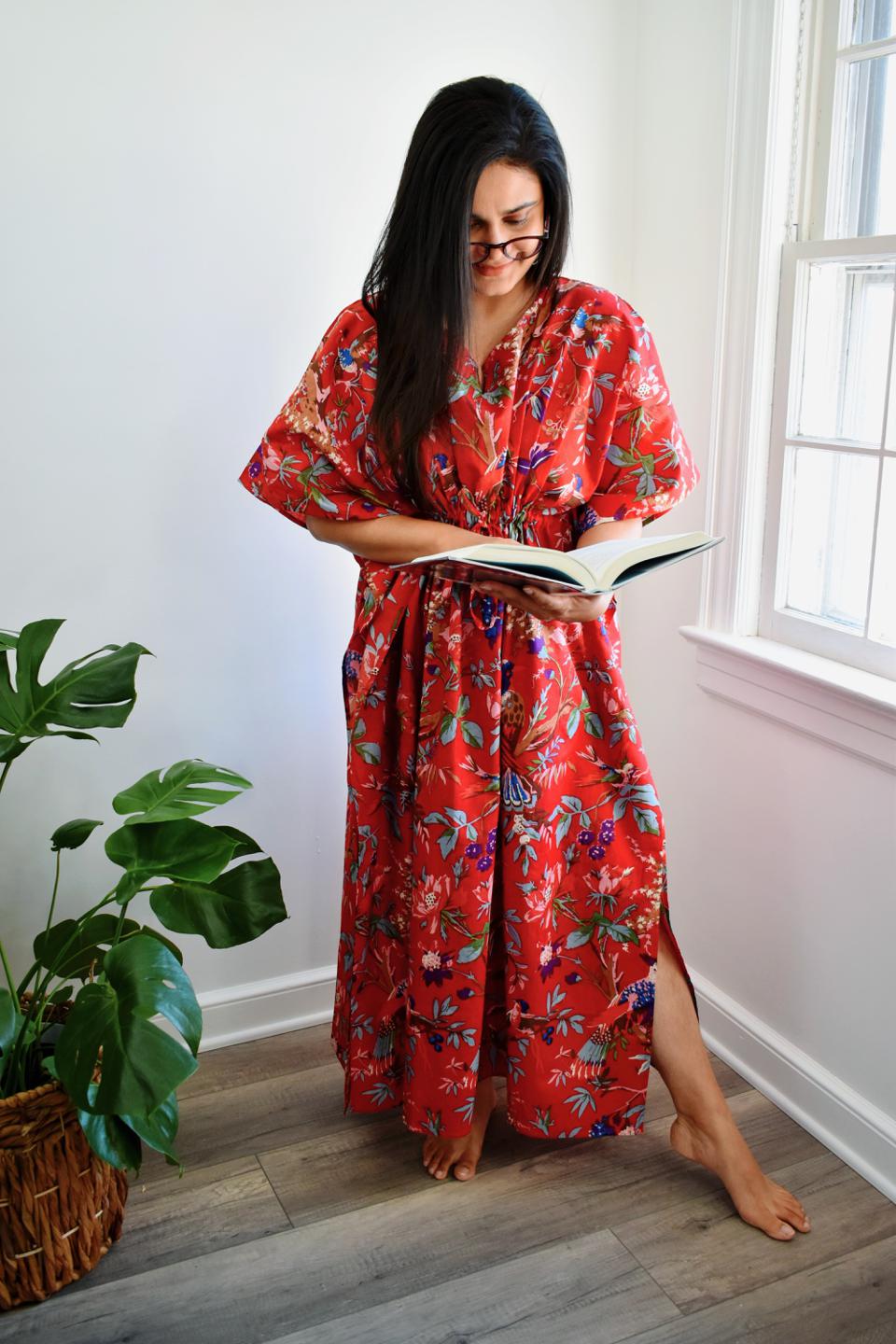 Red Bird Long Caftan