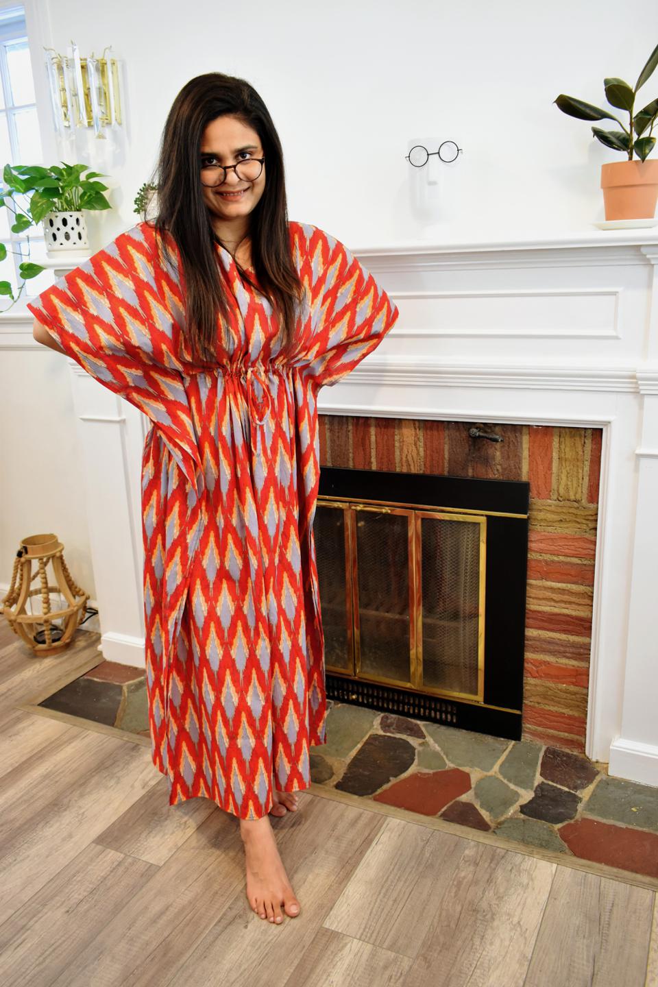 Red Ikkat Long Caftan