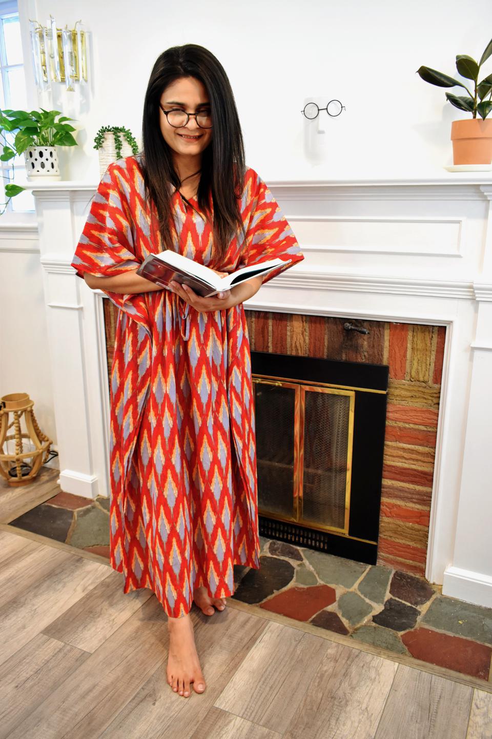 Red Ikkat Long Caftan