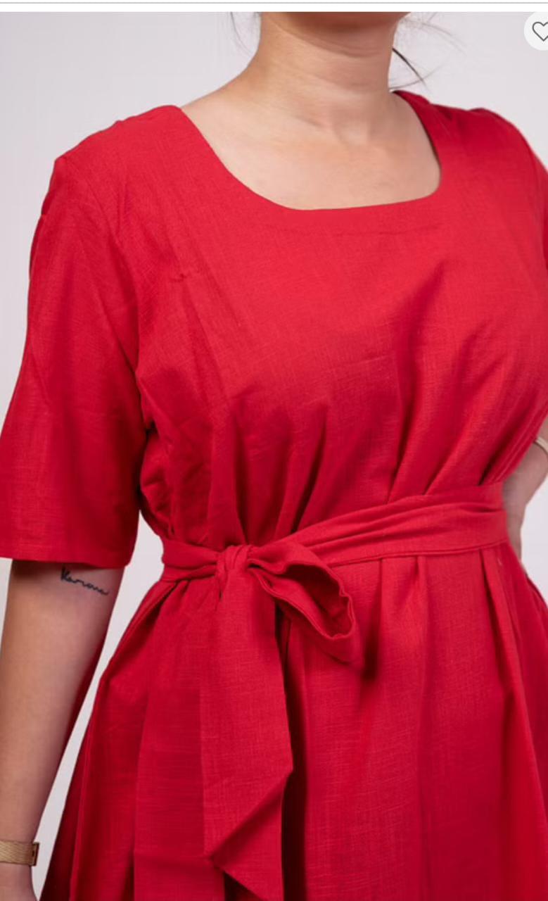 red-midi-dress-11604020RD, Women Clothing, Cotton Dress