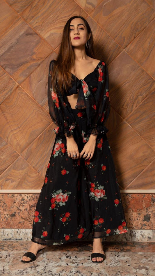 red-rose-co-ords-set-11440114BK, Women Clothing, Cotton Matching Set