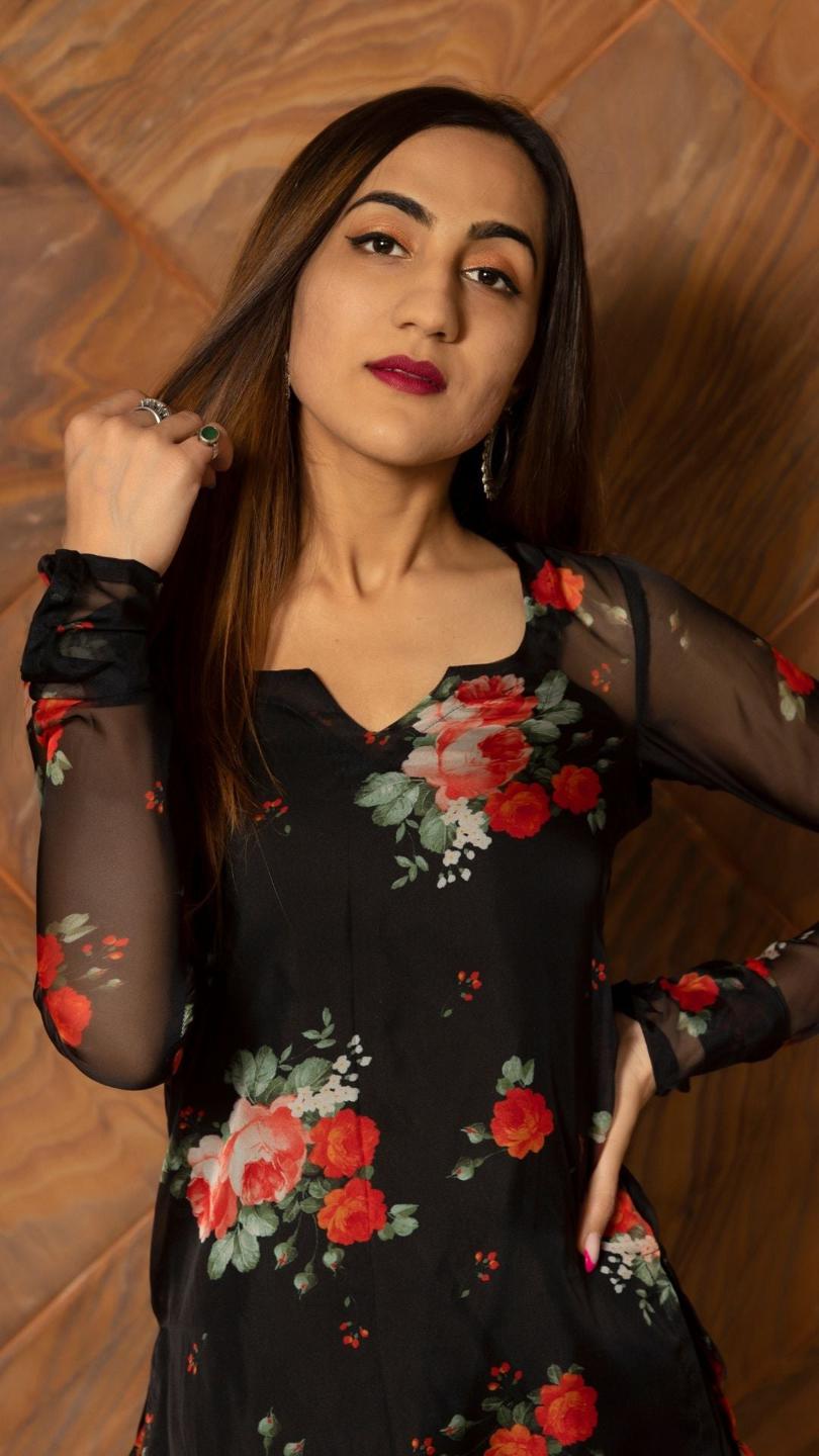 red-rose-organza-kurta-palazzo-set-11403113RD, Women Indian Ethnic Clothing, Cotton Kurta Set Dupatta