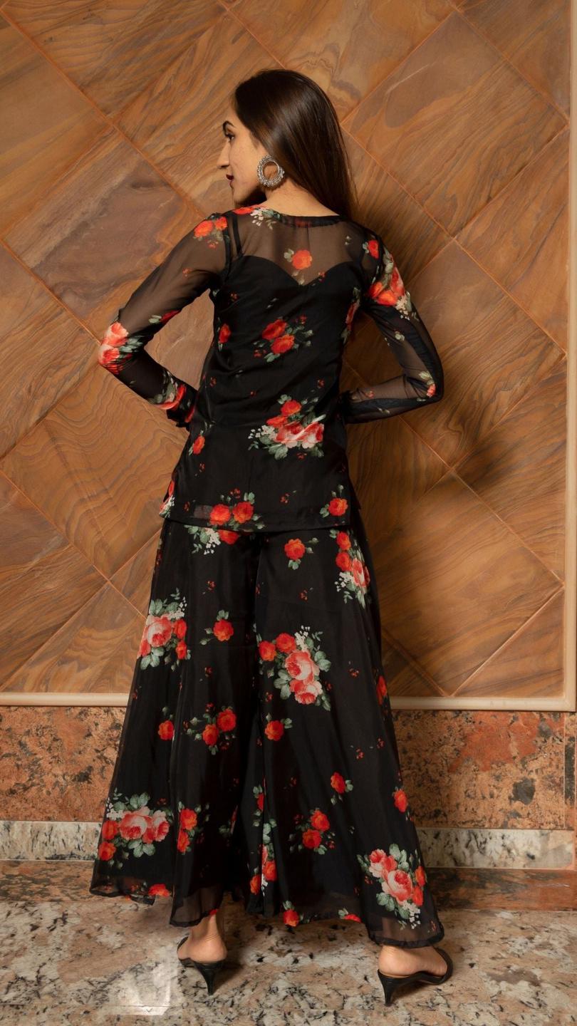 red-rose-organza-kurta-palazzo-set-11403113RD, Women Indian Ethnic Clothing, Cotton Kurta Set Dupatta