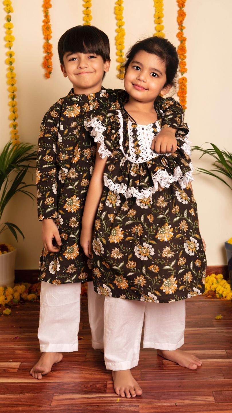 roop-rang-frock-pant-11437017BR, Kids Indian Ethnic Clothing, Cotton Girl Frock Pant Set