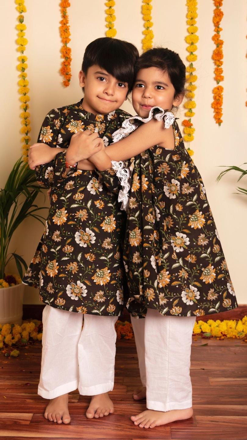 roop-rang-frock-pant-11437017BR, Kids Indian Ethnic Clothing, Cotton Girl Frock Pant Set