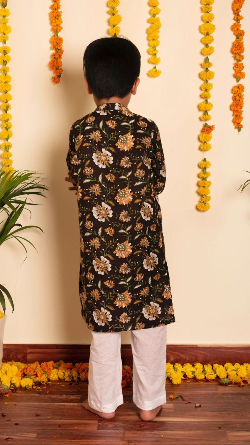 roop-rang-kurta-pant-set-11420108BR, Kids Indian Ethnic Clothing, Cotton Boy Kurta Pajama Set
