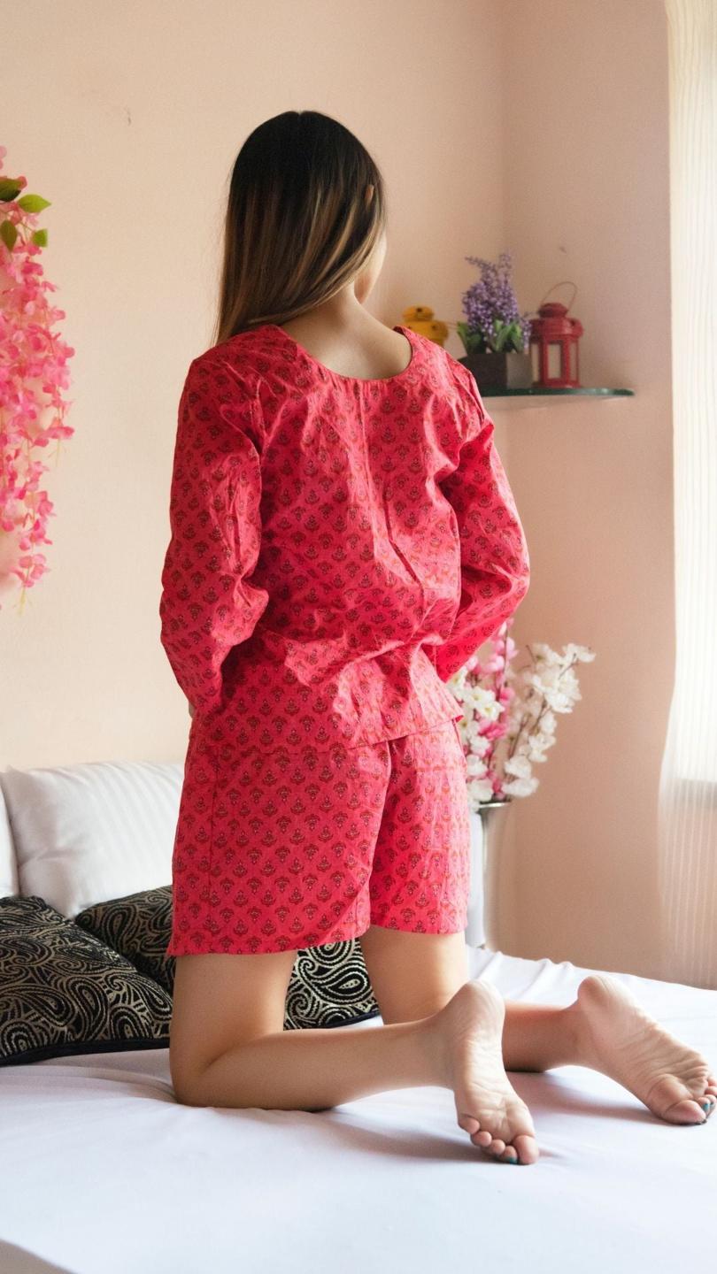 roseberry-hand-block-print-night-set-11436107PC, Women Clothing, Cotton Sleep Set