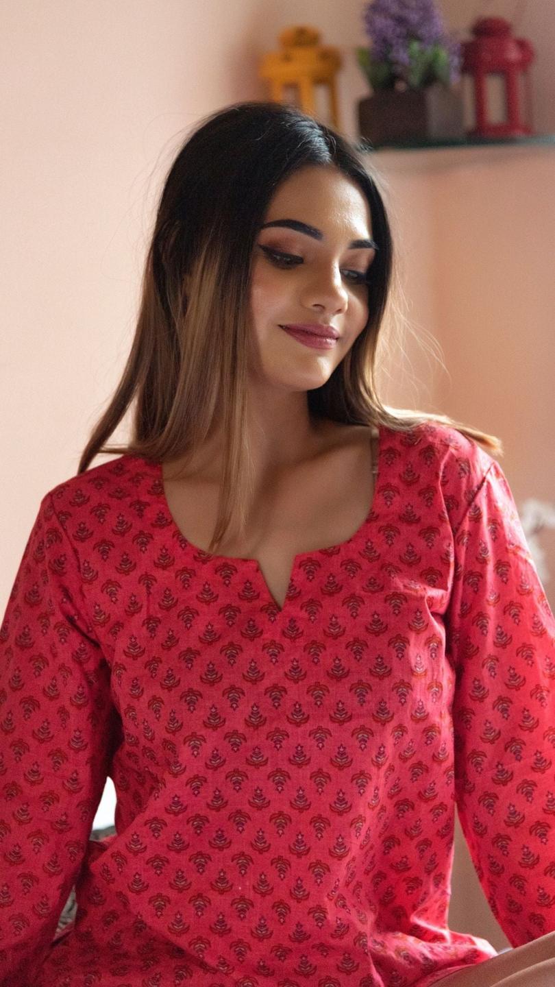 roseberry-hand-block-print-night-set-11436107PC, Women Clothing, Cotton Sleep Set