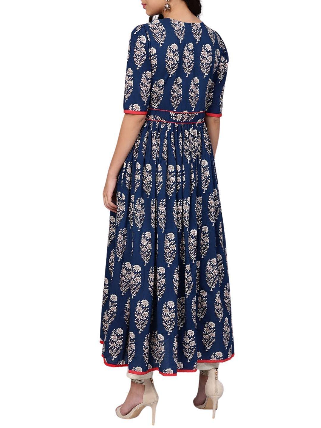 royal-blue-printed-floor-length-anarkali-dress-10004004BL, Women Indian Ethnic Clothing, Cotton Dress