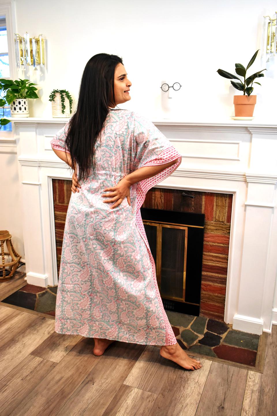 Sea Green Hand Block Long Caftan