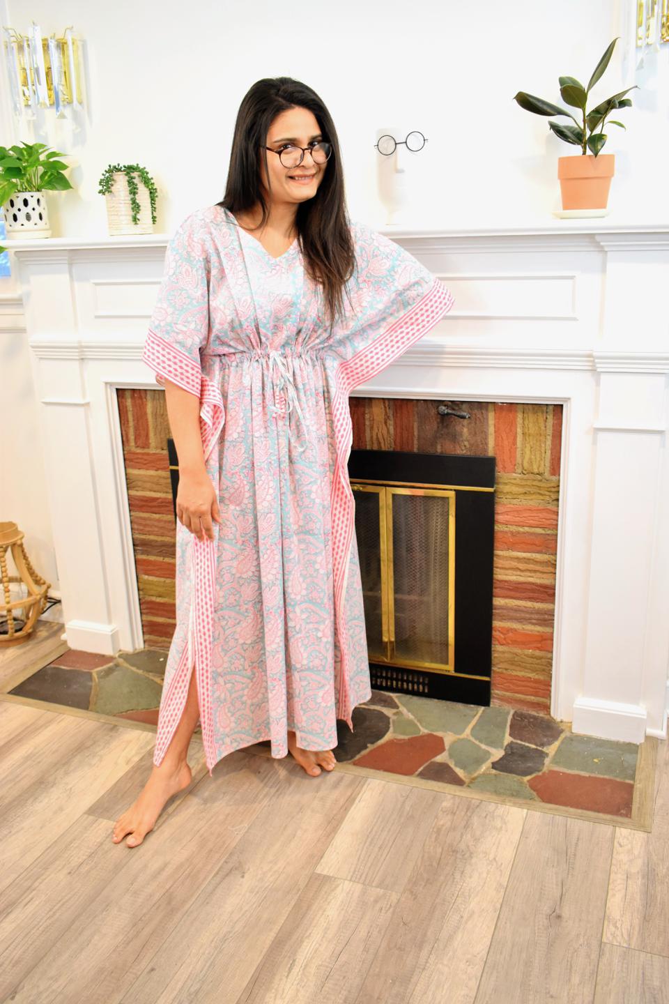 Sea Green Hand Block Long Caftan