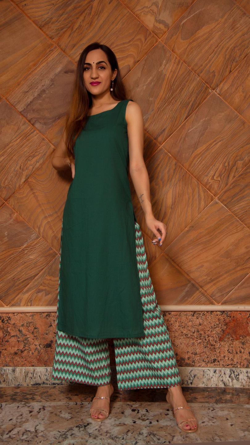 siya-dark-green-cotton-suit-set-11403082GR, Women Indian Ethnic Clothing, Cotton Kurta Set Dupatta