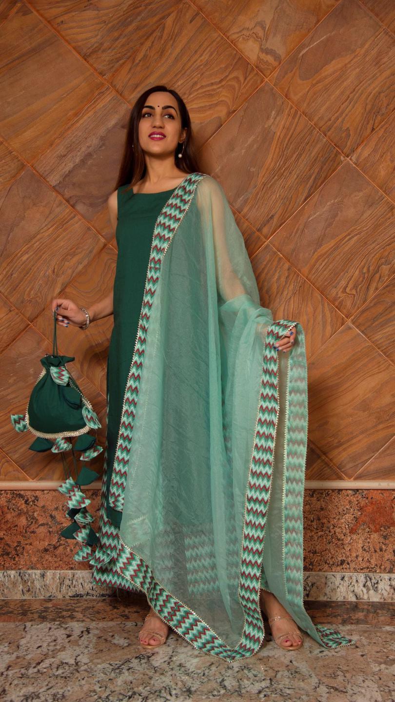 siya-dark-green-cotton-suit-set-11403082GR, Women Indian Ethnic Clothing, Cotton Kurta Set Dupatta