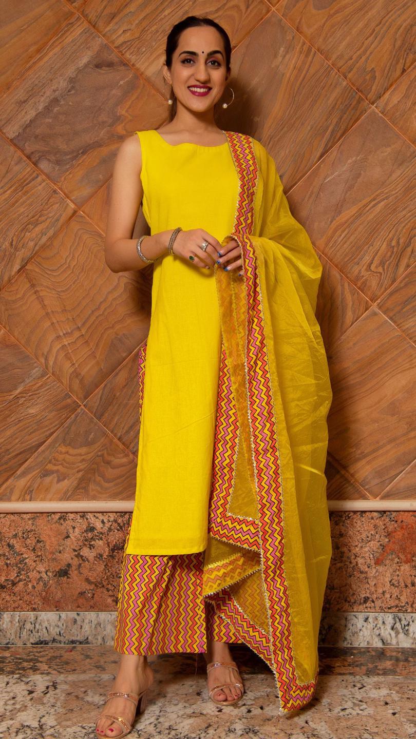 siya-yellow-cotton-suit-set-11403077YL, Women Indian Ethnic Clothing, Cotton Kurta Set Dupatta