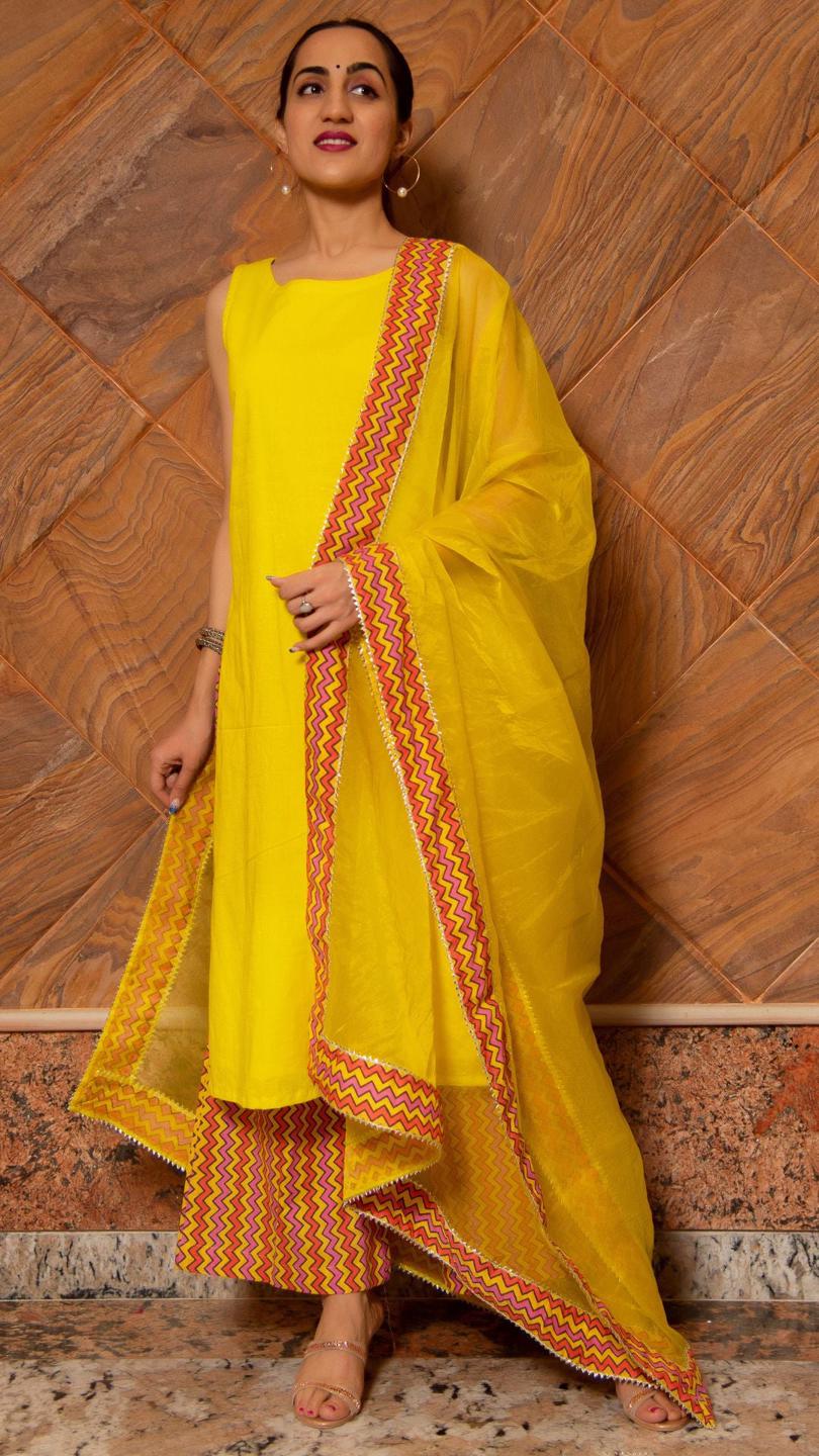 siya-yellow-cotton-suit-set-11403077YL, Women Indian Ethnic Clothing, Cotton Kurta Set Dupatta