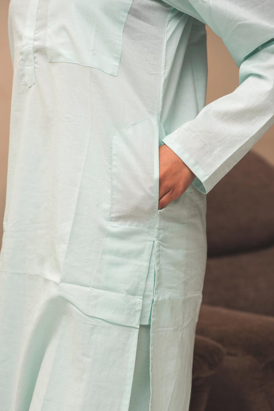 snow-blue-cotton-kurta-pant-set-11436064BL, Women Clothing, Cotton Sleep Set